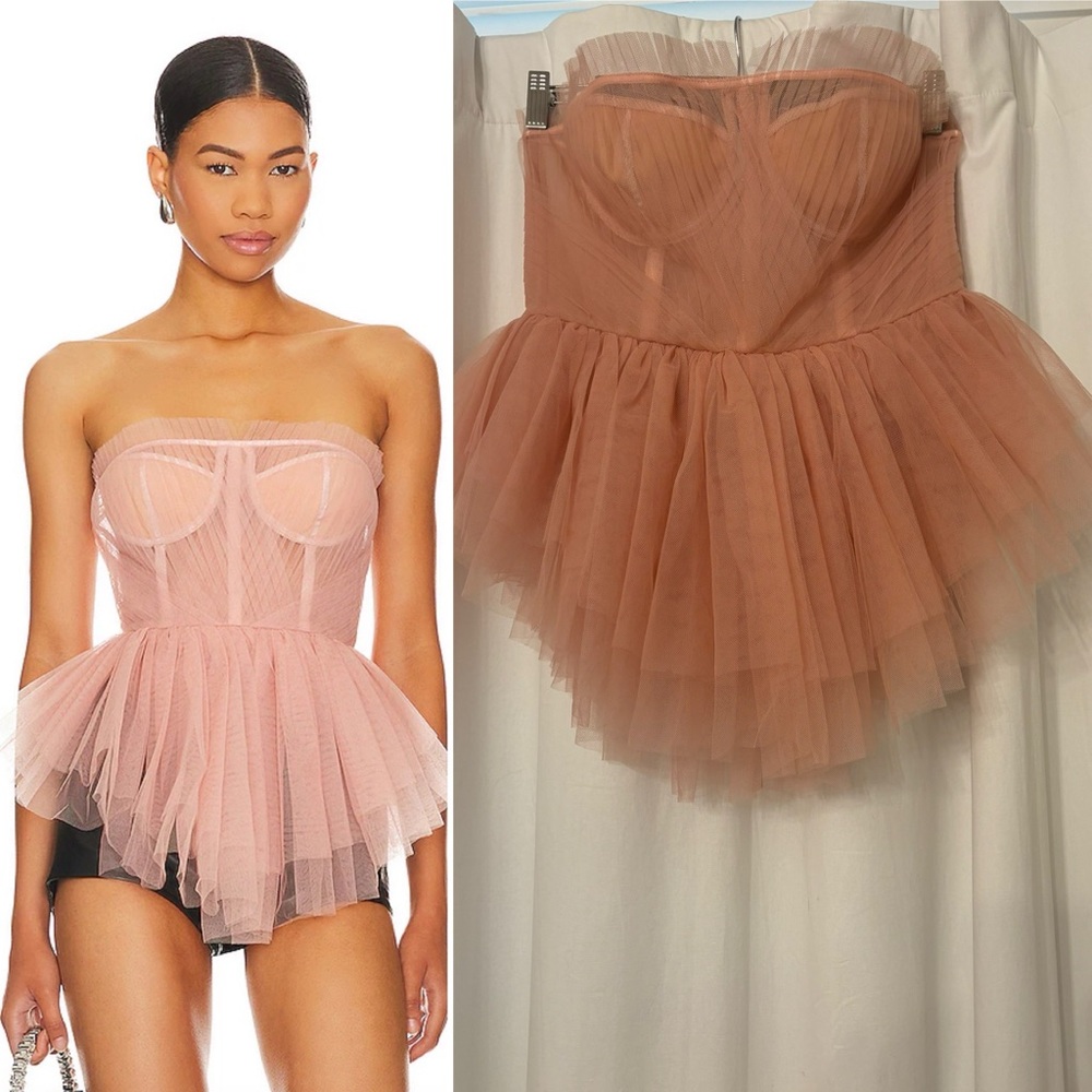 NBD Tetra tulle top in nude pink